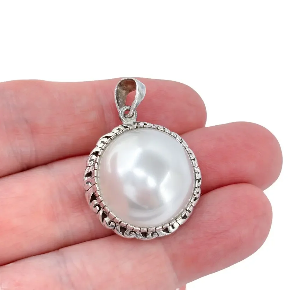 Vintage Mexico Sterling Silver 950 Imitation Pearl Pendant